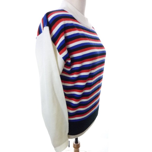 Vintage Retro Boho 80s Sweater Red Black White Stripe Sweater Small - Picture 2 of 6